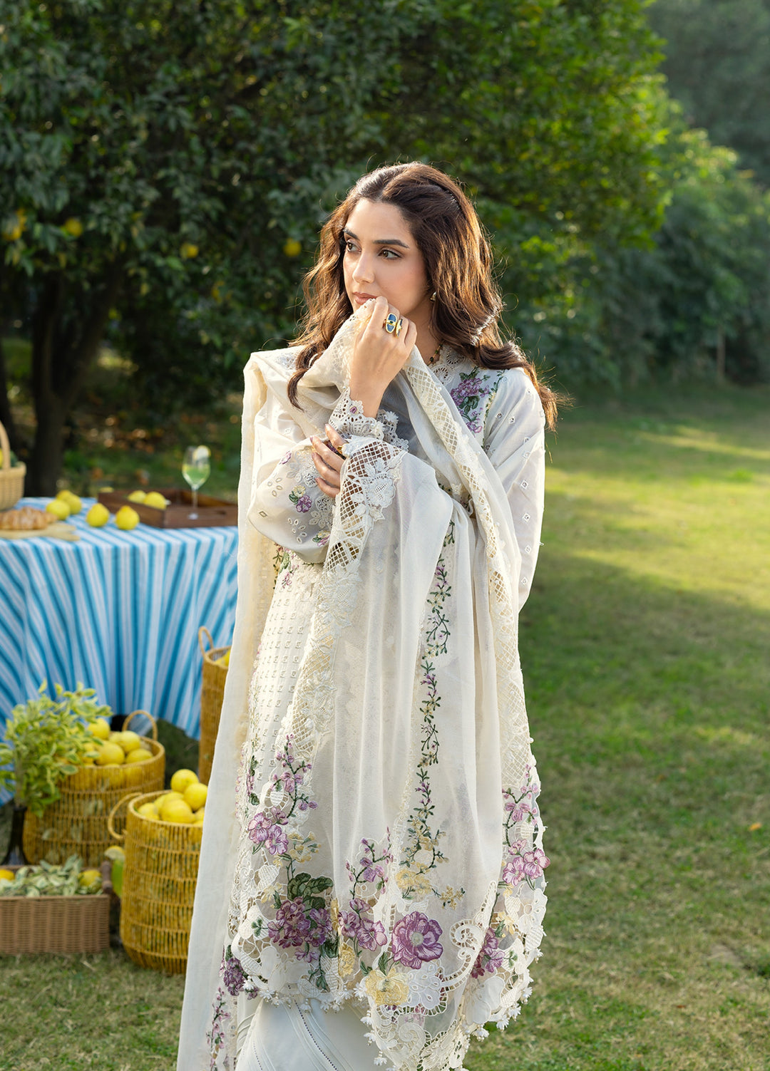 Elaf Premium Unstitched Embroidered Luxury Lawn 3 Piece Suit EL26UPL ELY-3A PERLE - Summer Collection