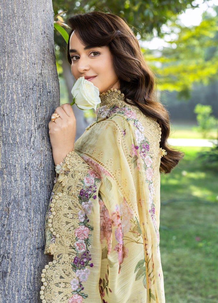 Elaf Premium Unstitched Embroidered Luxury Lawn 3 Piece Suit EL26UPL ELY- 5 SOUCI - Summer Collection
