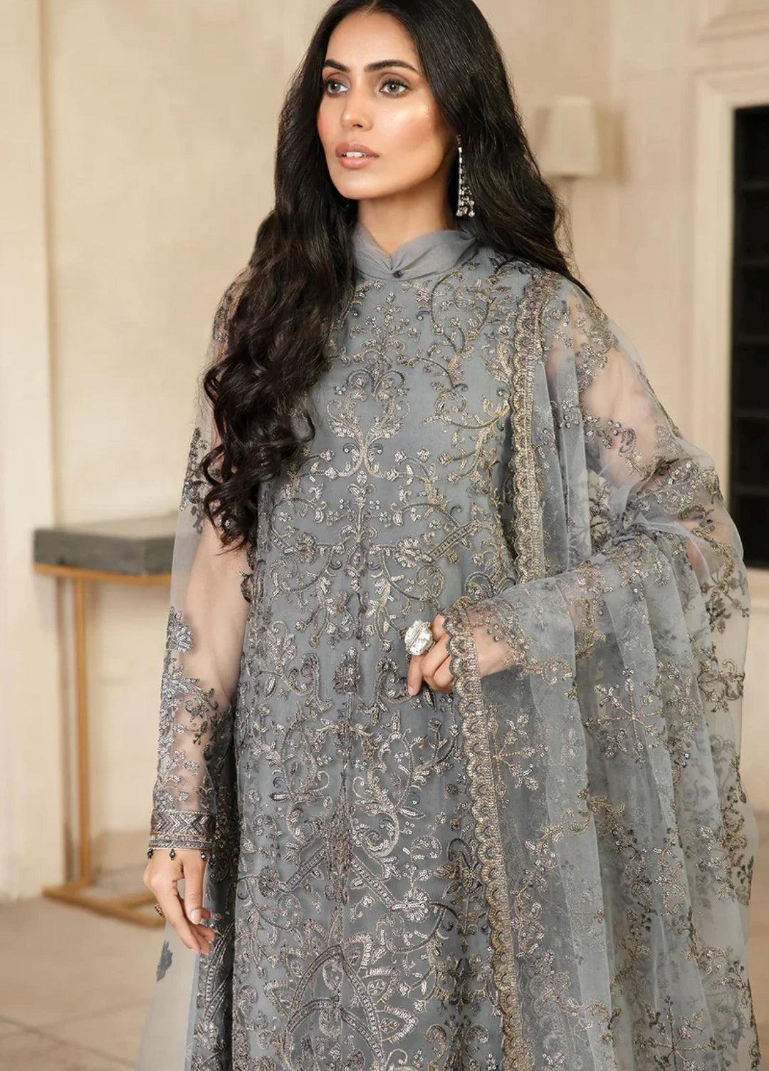Zarif Women Unstitched Embroidered Net 3 Piece Suit ZR26UFC ZFG 07 HAZEL - Festive Collection