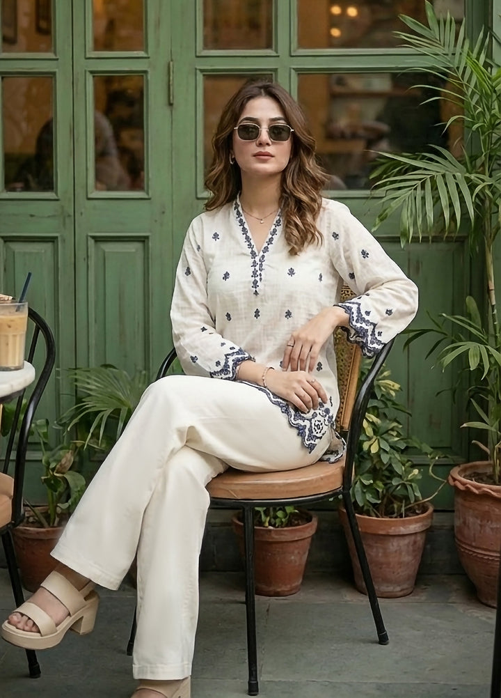 Lakhany Women Pret Embroidered Cambric Shirt White - Winter Collection