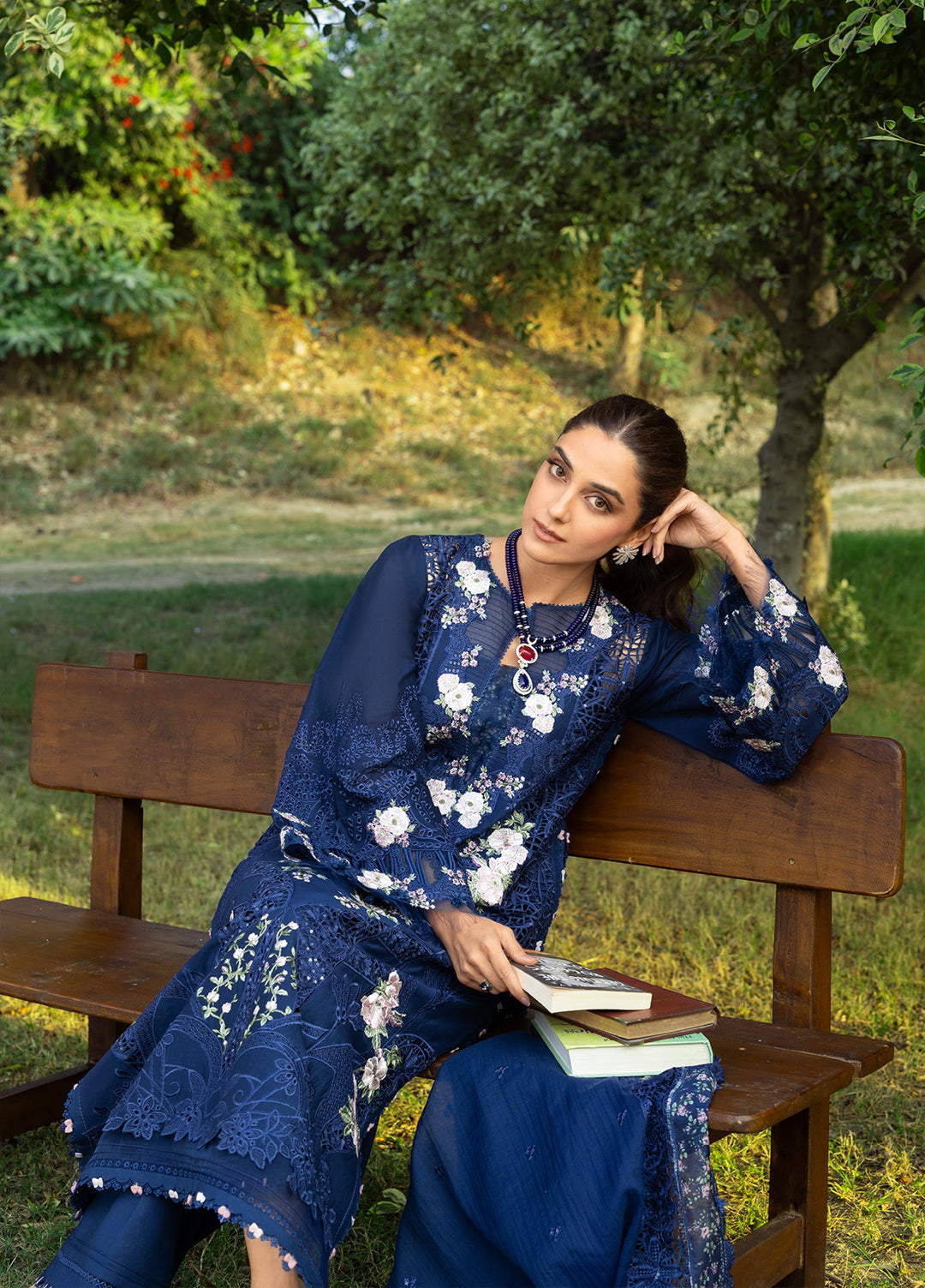 Elaf Premium Unstitched Embroidered Luxury Lawn 3 Piece Suit EL26UPL ELY-4B BLUE BELLE - Summer Collection