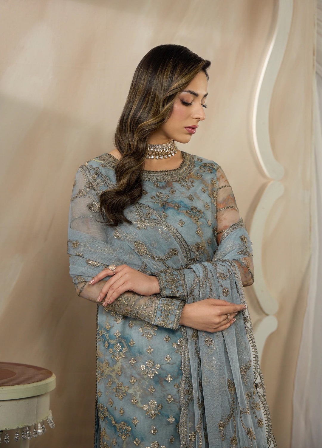 Fasana by Zarif Unstitched Embroidered Net 3 Piece Suit ZR26UF ZRF-PE-03 Dayaar - Festive Collection