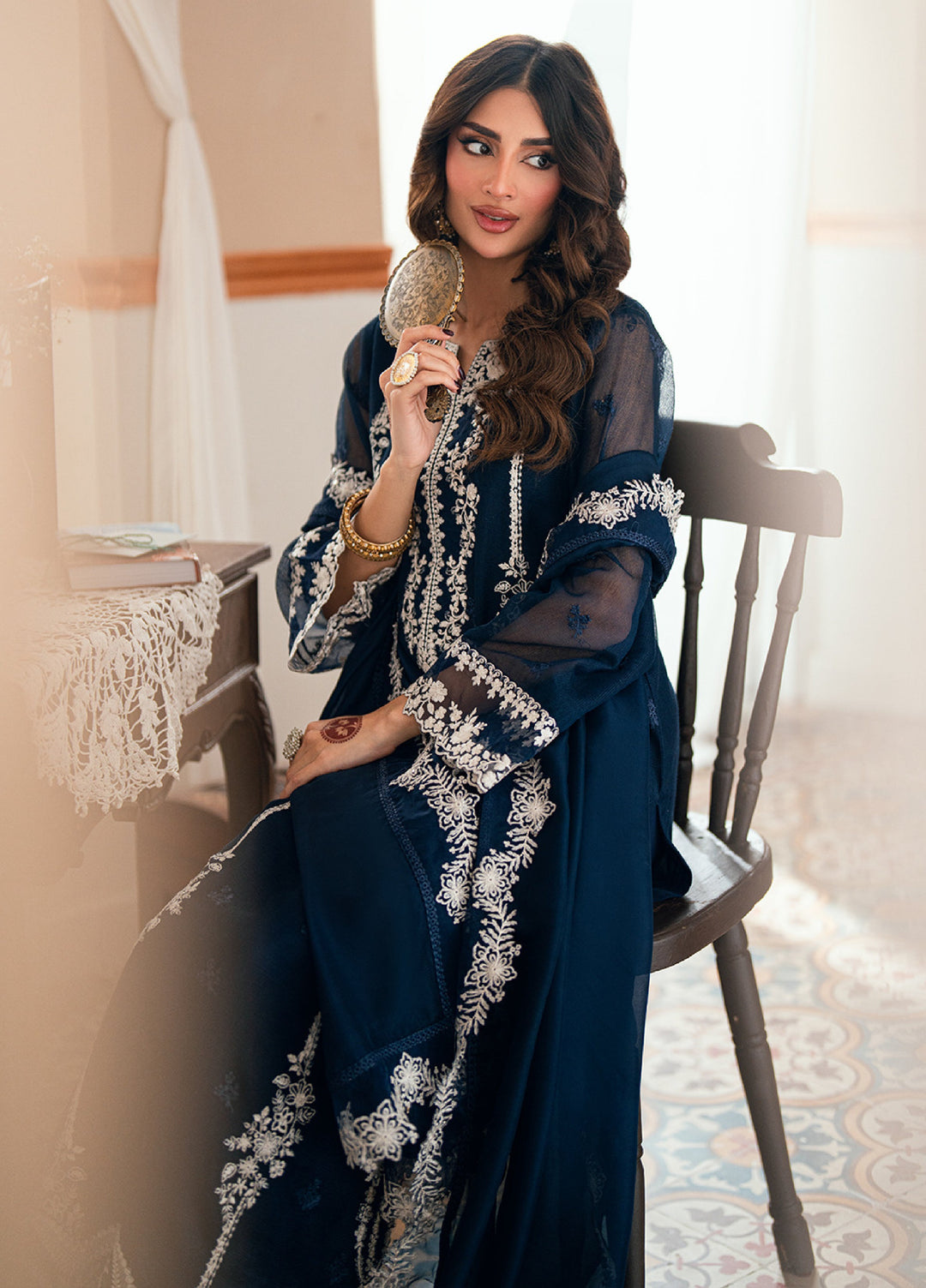 Eid Ensembles by Azure Unstitched Embroidered Khaddi Net 3 Piece Suit AZ26UEE ES-140 Stellar Blue - Eid Collection