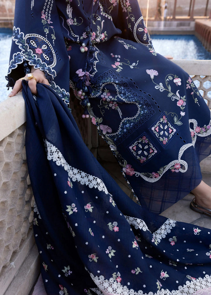Flow by Crimson Unstitched Embroidered Lawn 3 Piece Suit CR26UFL D7 B-Midnight Blue - Festive Collection