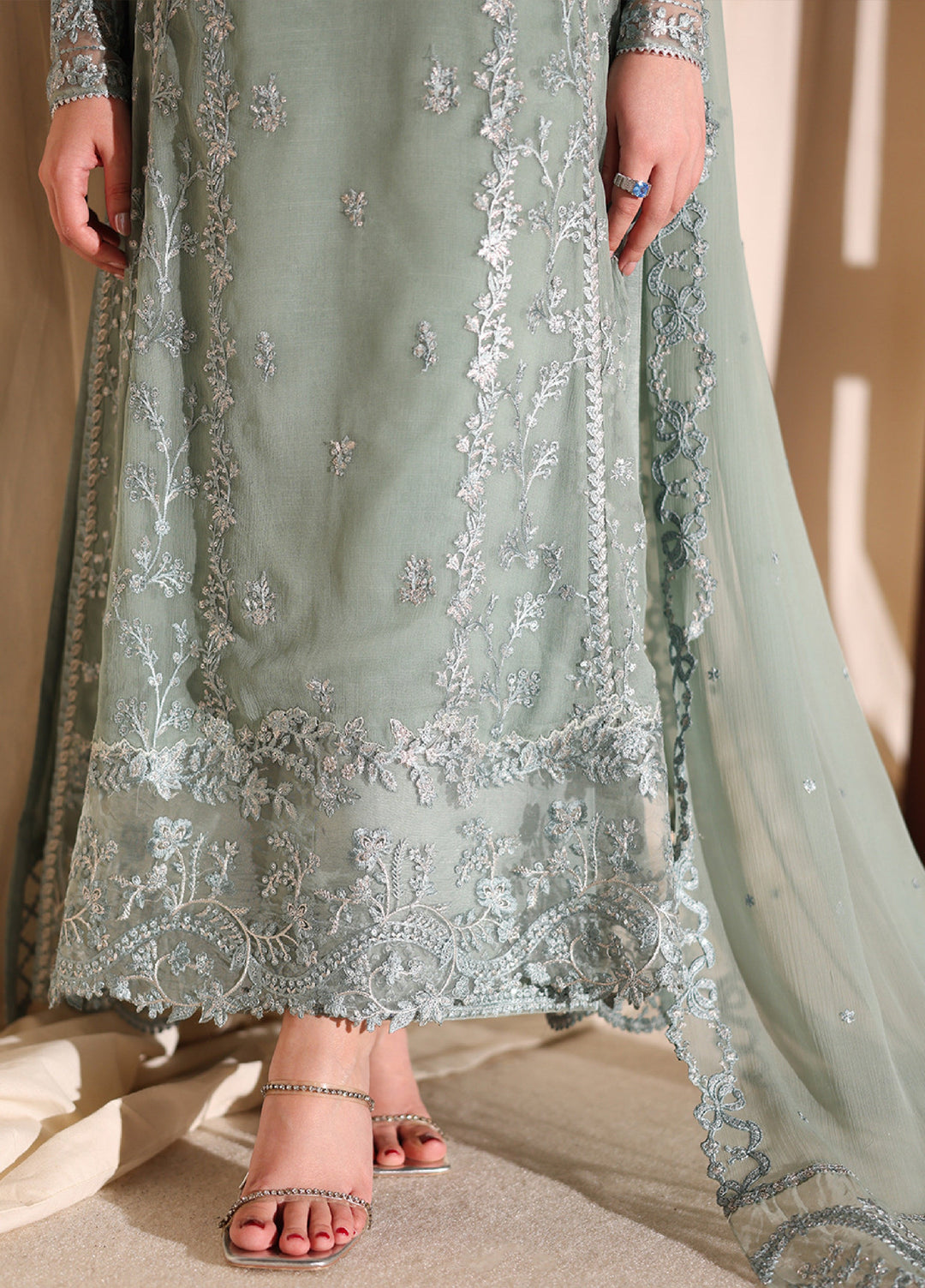 Azure Unstitched Embroidered Chiffon 3 Piece Suit AZ26ULC Satin Sage - Festive Collection