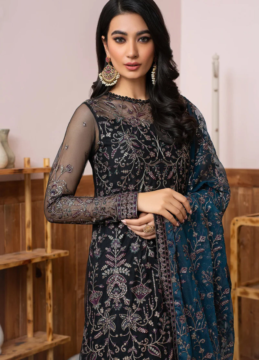 Zarif Women Unstitched Embroidered Net 3 Piece Suit ZR26UFC ZLM 02 ZIMMEL - Festive Collection