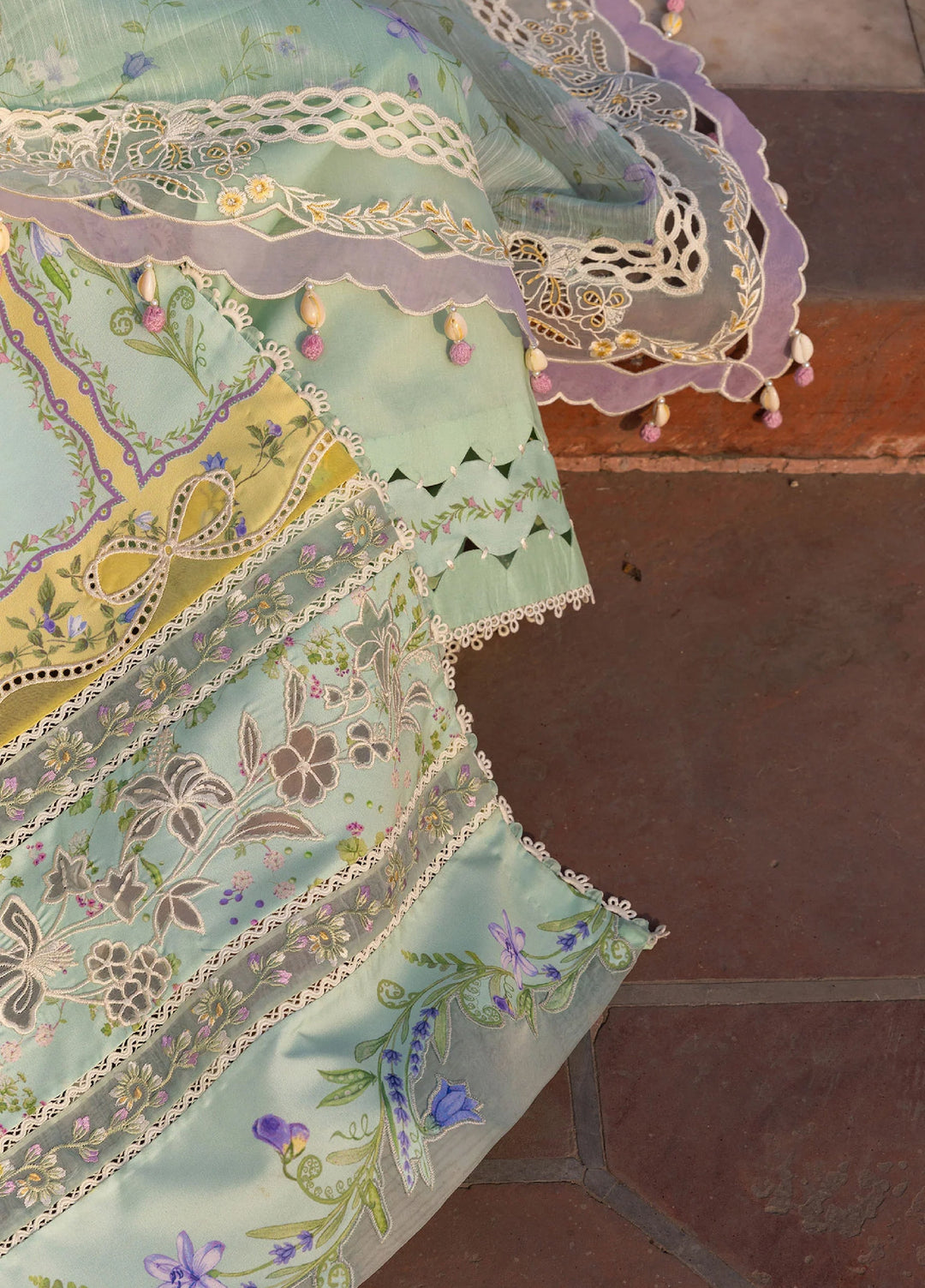 Flow by Crimson Unstitched Embroidered Lawn 3 Piece Suit CR26UFL D9 B-Seafoam - Festive Collection