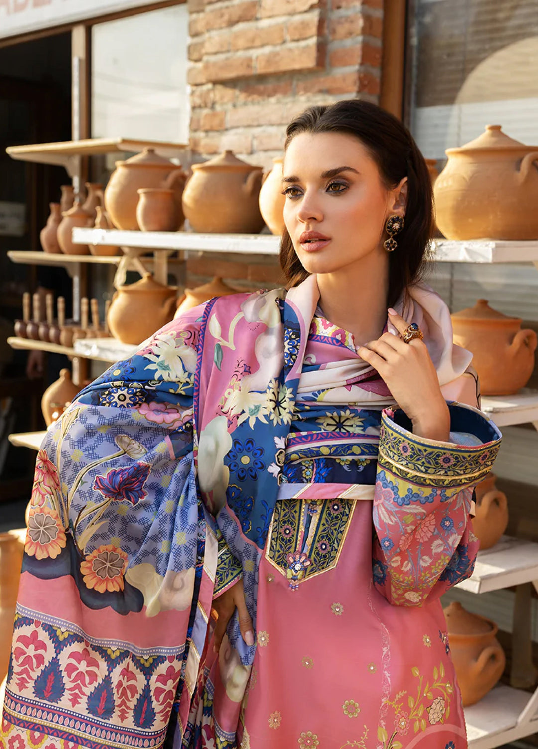 Mushq Hemline Echoes Of Serneity Unstitched Festive Raw Silk Printed 3 Piece MQ25ES D-06 Meridian Bloom - Festive Collection