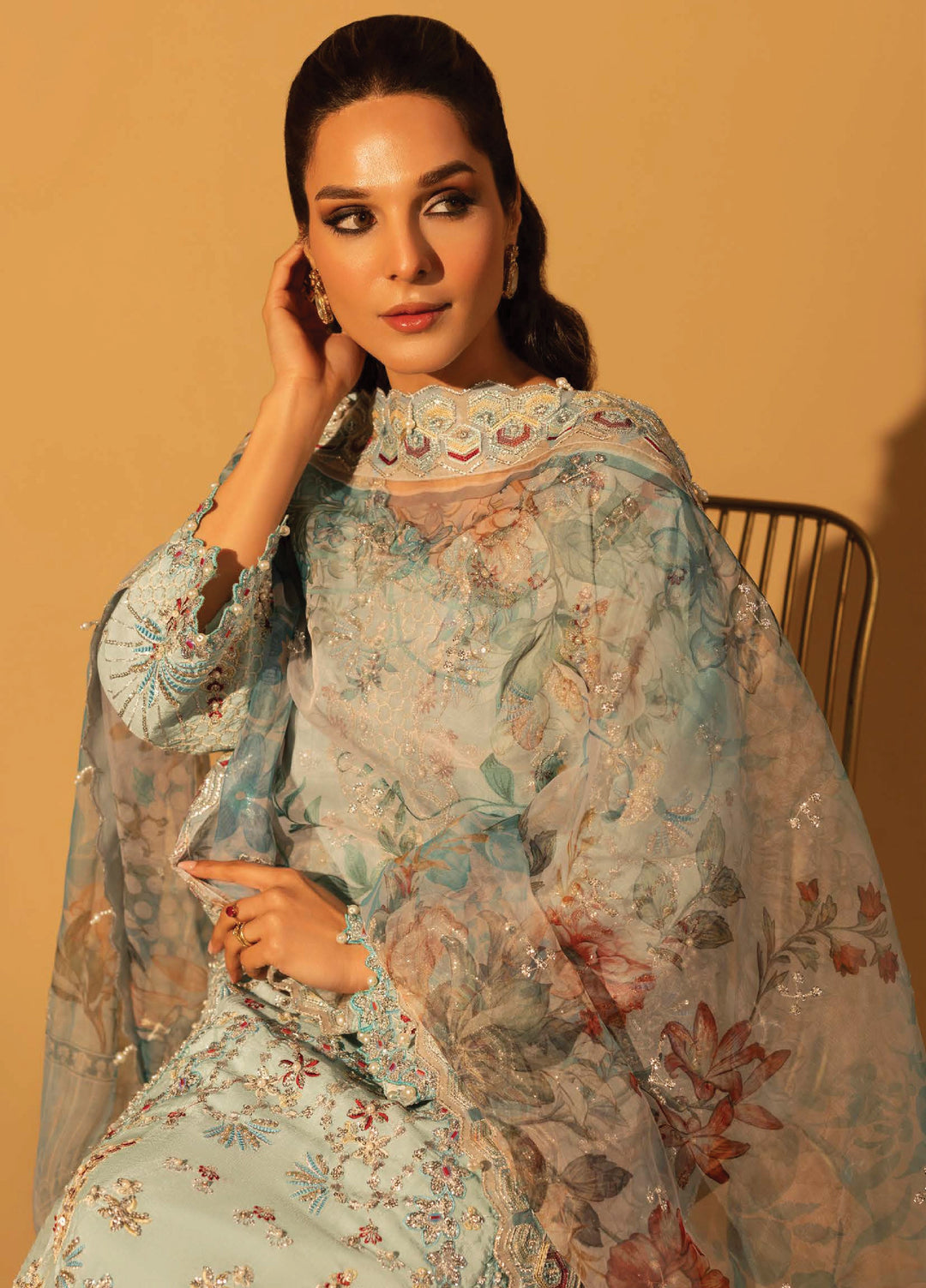 Aylin Unstitched Raw Silk Embroidered Suits 3 Piece AYL25US BLUE MIST - Festive Collection