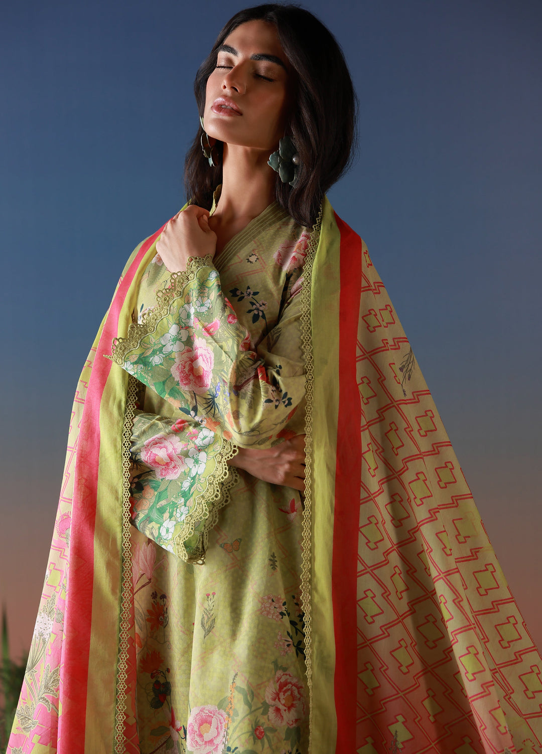 Mirha by Sahar Unstitched Printed Lawn 3 Piece Suit SS1-26-01 Olive Petal - Summer Collection
