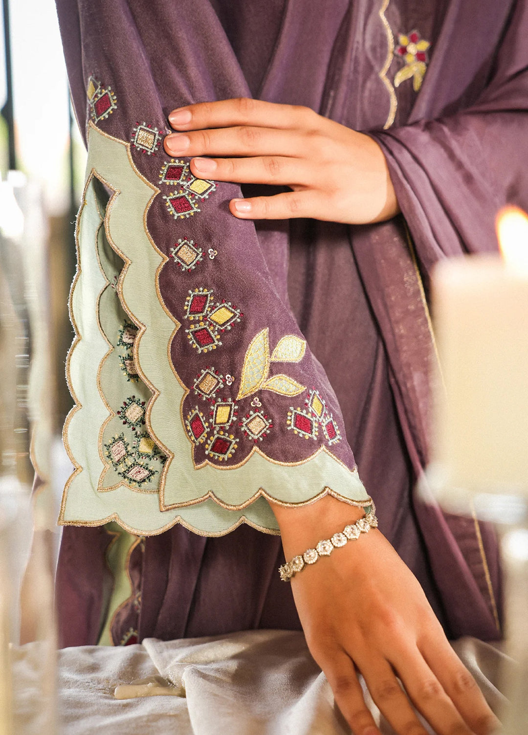 Elayra by Sahar Pret Velvet 3 Piece Embroidered Lilac Mist - Festive Collection