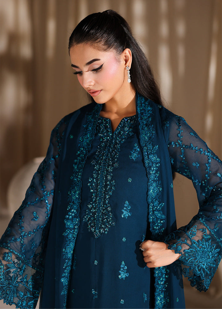 Azure Unstitched Embroidered Chiffon 3 Piece Suit AZ26ULC Majestic Teal - Festive Collection