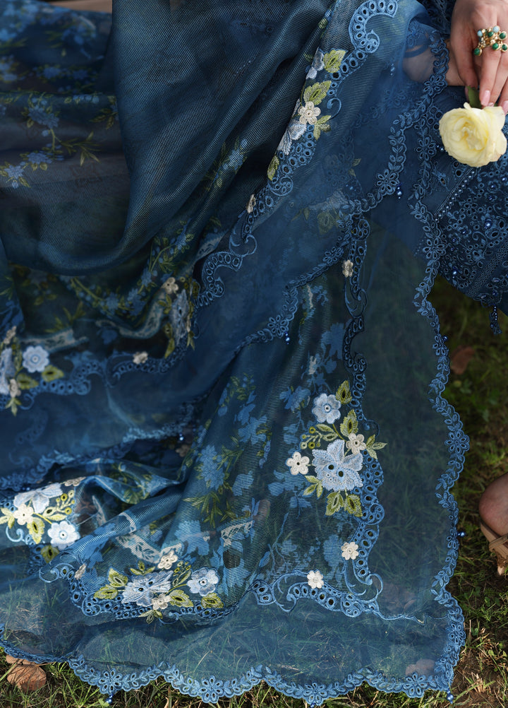 Tales of Petals by Sardinia Unstitched Embroidered Luxury Lawn 3 Pcs Suit SRD26UTP D-5 Blue Blossom - Festive