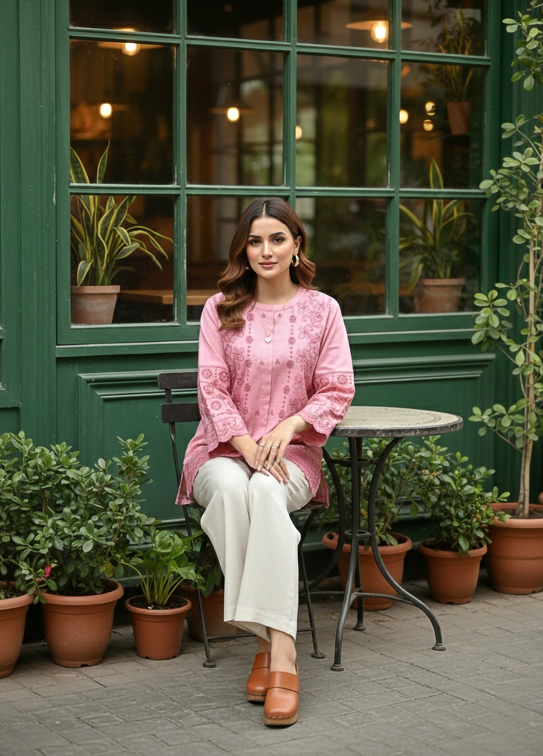 Lakhany Women Pret Embroidered Cambric Shirt Pink - Winter Collection