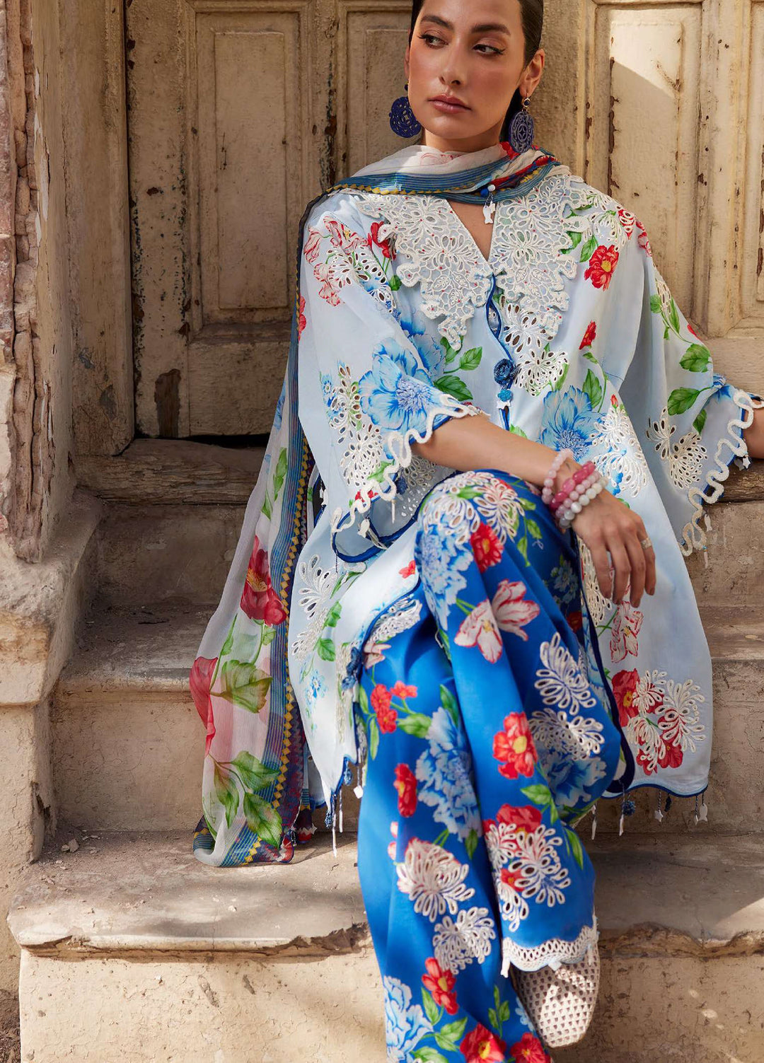Wild Flower by Zaha Unstitched Embroidered Lawn 3 Piece Suit ZK26UWL ZF26-02 Blue Poppy - Festive Collection