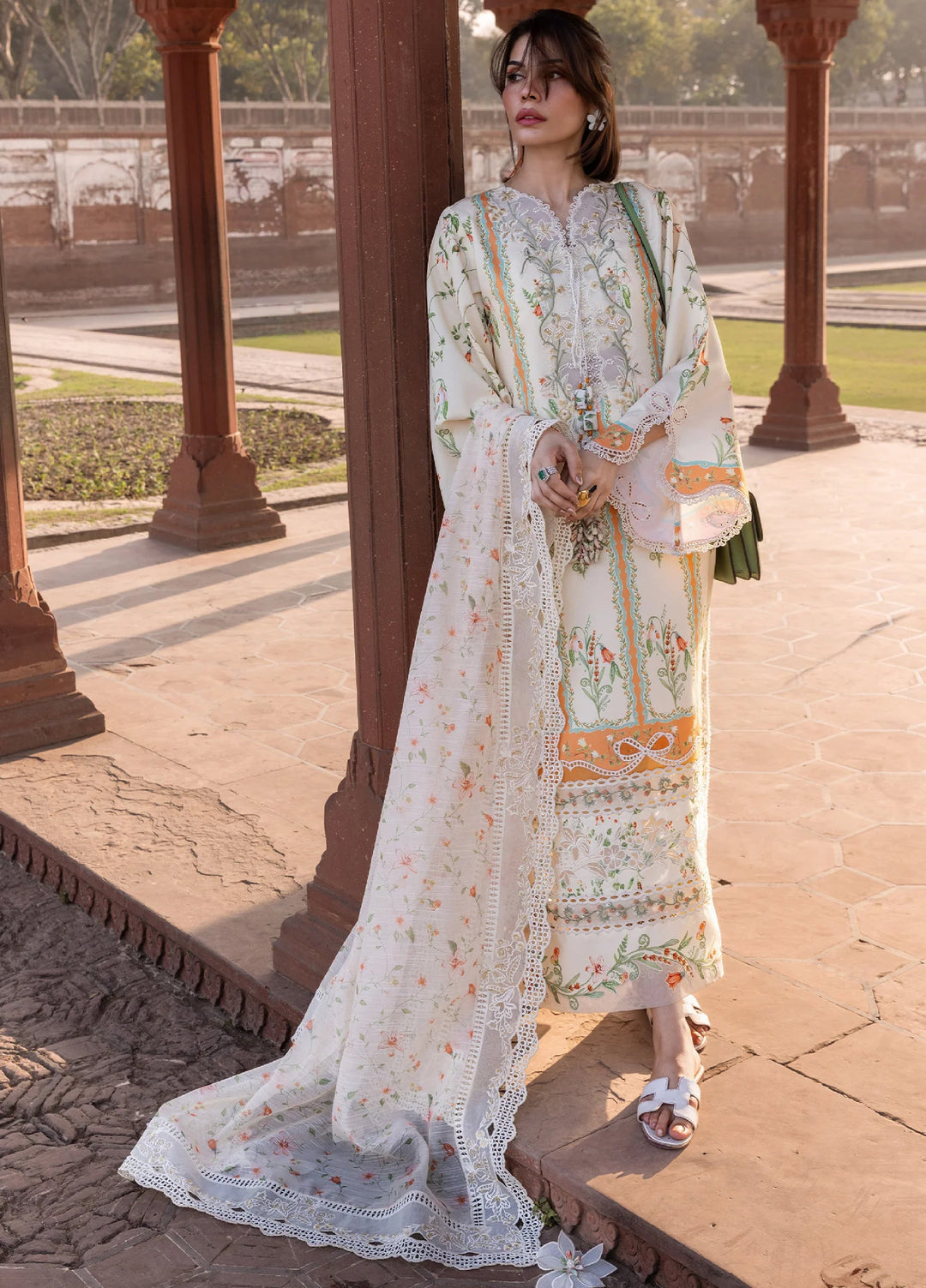 Flow by Crimson Unstitched Embroidered Lawn 3 Piece Suit CR26UFL D9 A-Buttercream - Festive Collection