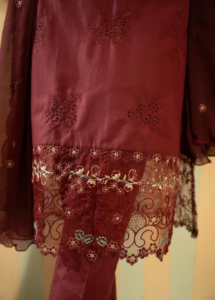 Naaz Couture Women RTW Embroidered Lawn 3 Piece Suit NC26RLC Maroon - Casual Collection