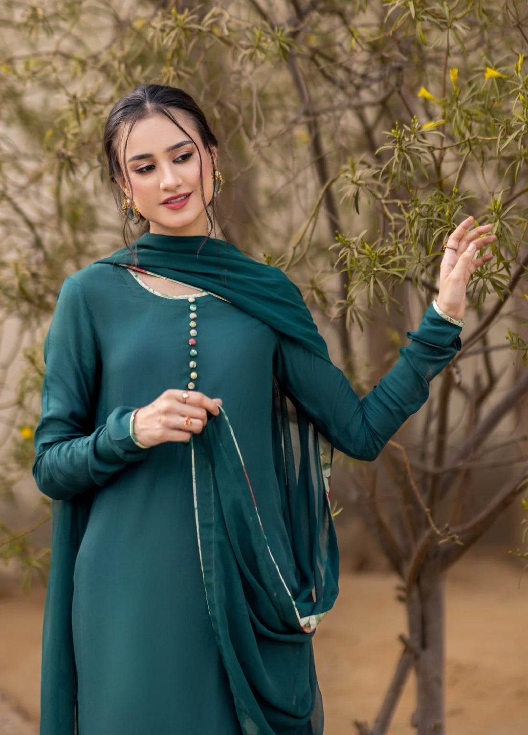 Dareecha by Daak RTW Printed Cotton Silk 3 Piece Suit AKS-BG ANARAH AKS-BG - Festive Collection