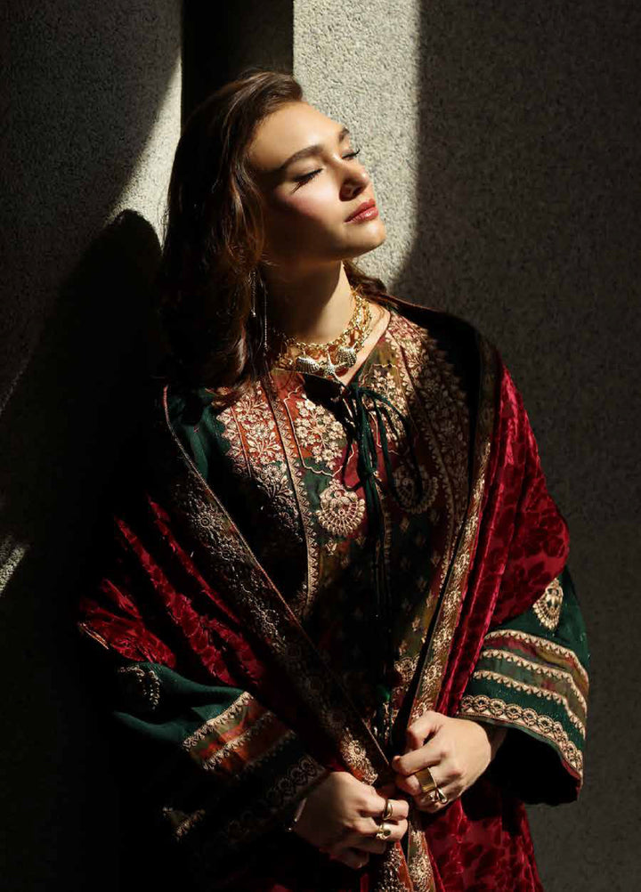 Poshima by Charizma Unstitched Peach Leather Embroidered Suit with Velvet Shawl 3 Piece CRZ25LW PSW5-17 - Winter Collection