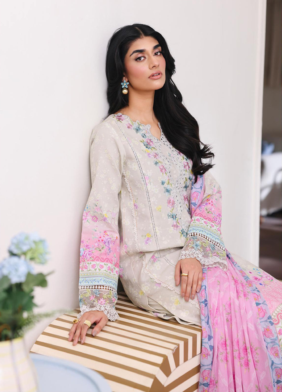 Nissa Floral Symphony by Rajbari Unstitched Lawn Embroidered 3 Piece Suit RB26UNF D-08 - Summer Collection