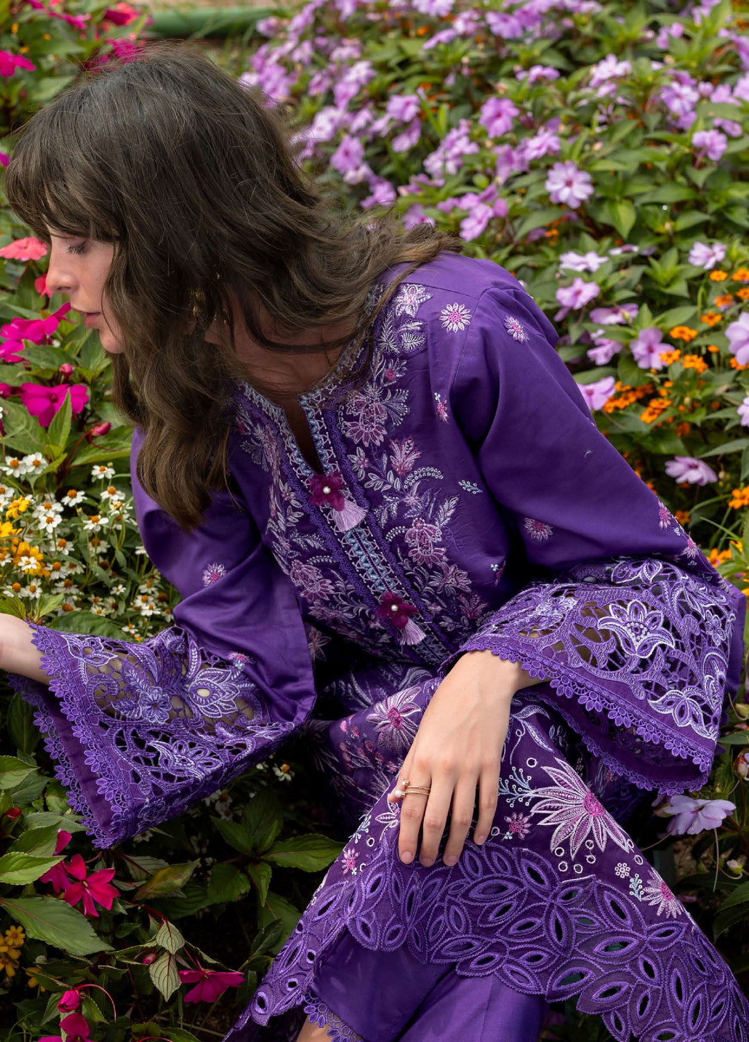 The Secret Garden by Mushq Hemline Unstitched Lawn 3 Piece Suit MU26USG D-12B Lily Veil - Summer Collection