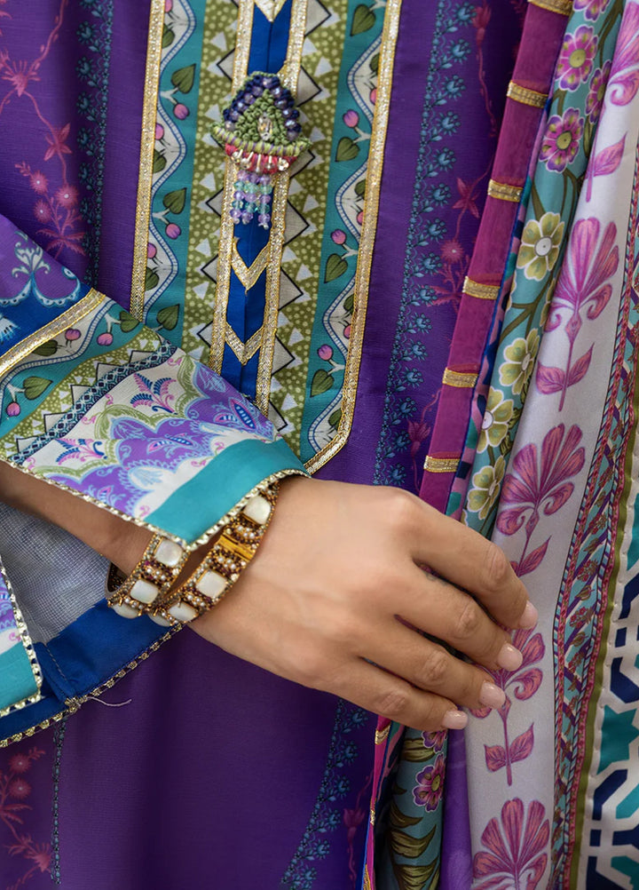 Mushq Hemline Echoes Of Serneity Unstitched Festive Raw Silk Printed 3 Piece MQ25ES D-02 Cosmic Spindle - Festive Collection