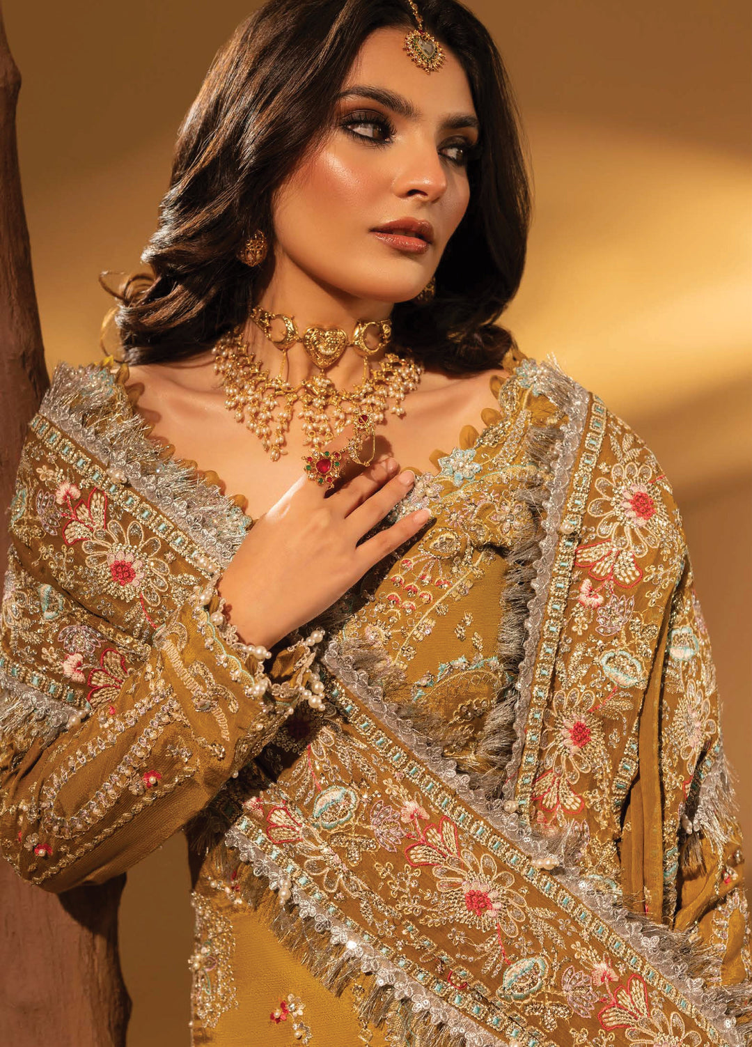 Aylin Unstitched Raw Silk Embroidered Suits 3 Piece AYL25US MUSTARD CHARM - Festive Collection