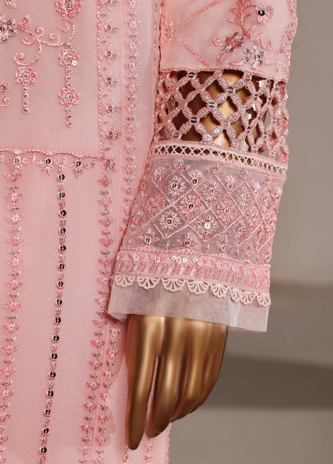 Fasane by HZ Textiles RTW Embroidered Chiffon 3 Piece Suit HZ26UCF HZK-241 Pink - Festive Collection