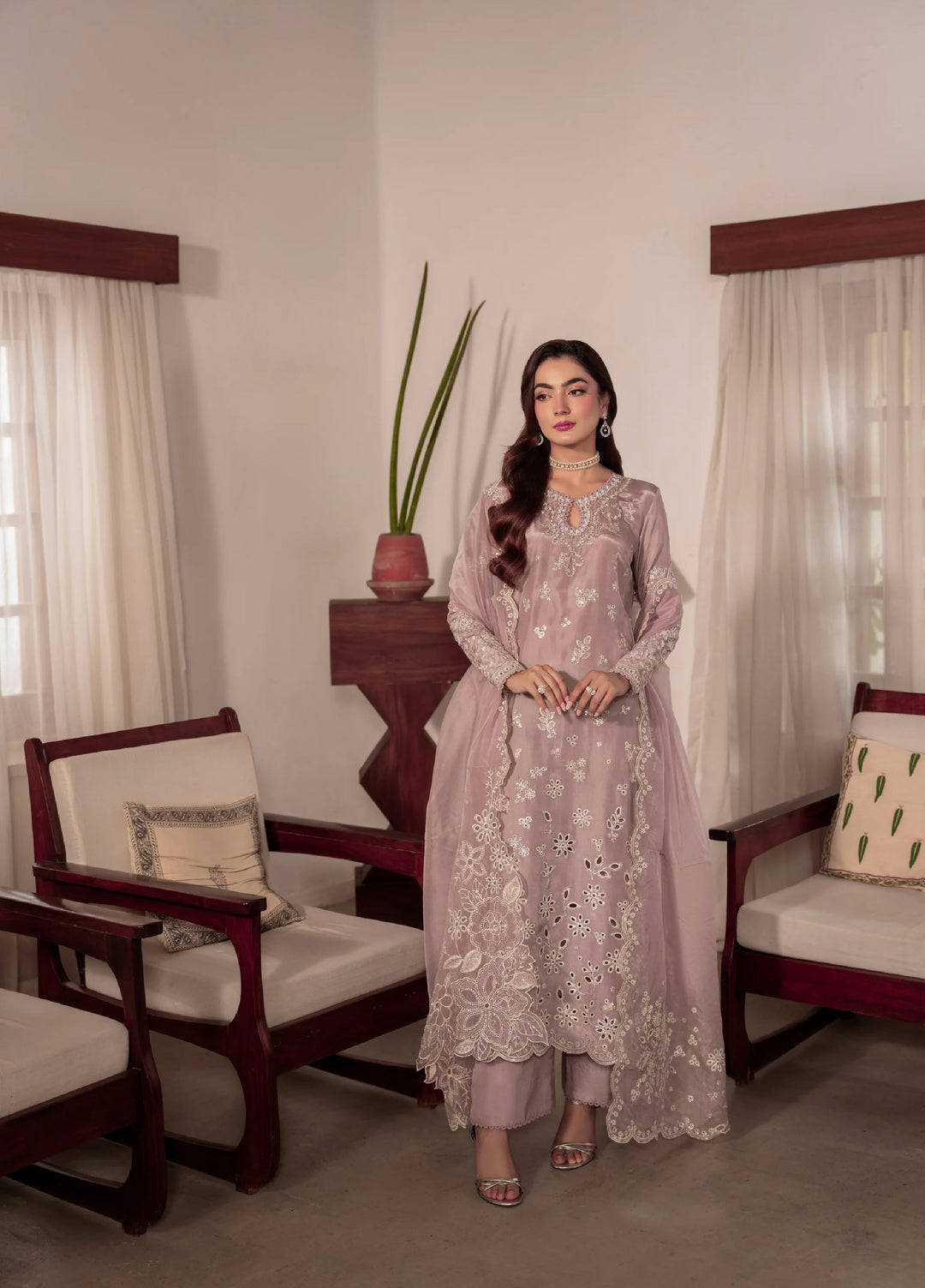 Amelia by Scherezade Women Pret Luxury Ramen Silk 3 Piece Maavi - Festive Collection