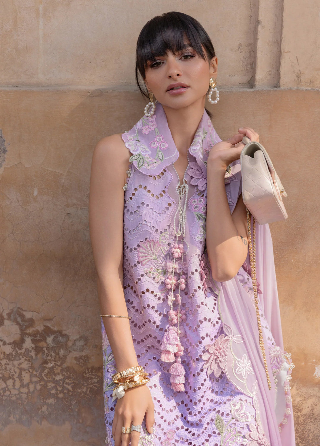 Flow by Crimson Unstitched Embroidered Lawn 3 Piece Suit CR26UFL D8 B-Lilac - Festive Collection