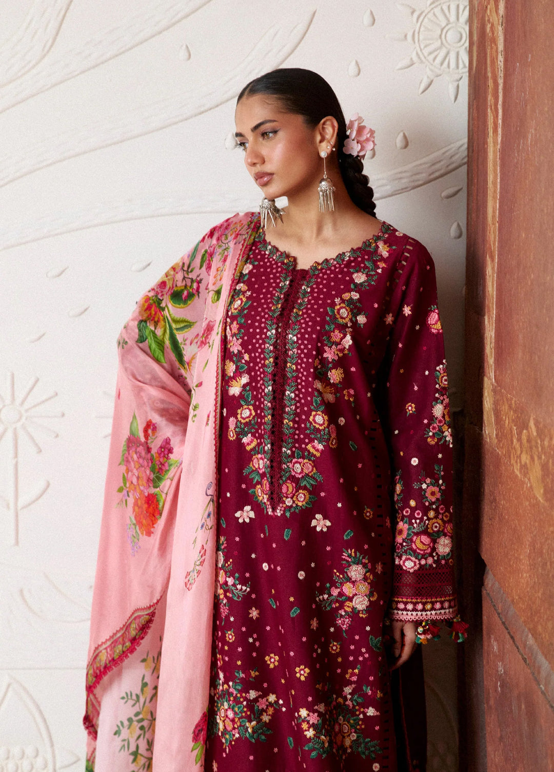 Zan by Hussain Rehar Unstitched Embroidered Lawn 3 Piece Suit HR26UZF Kestane D-78 - Festive Collection