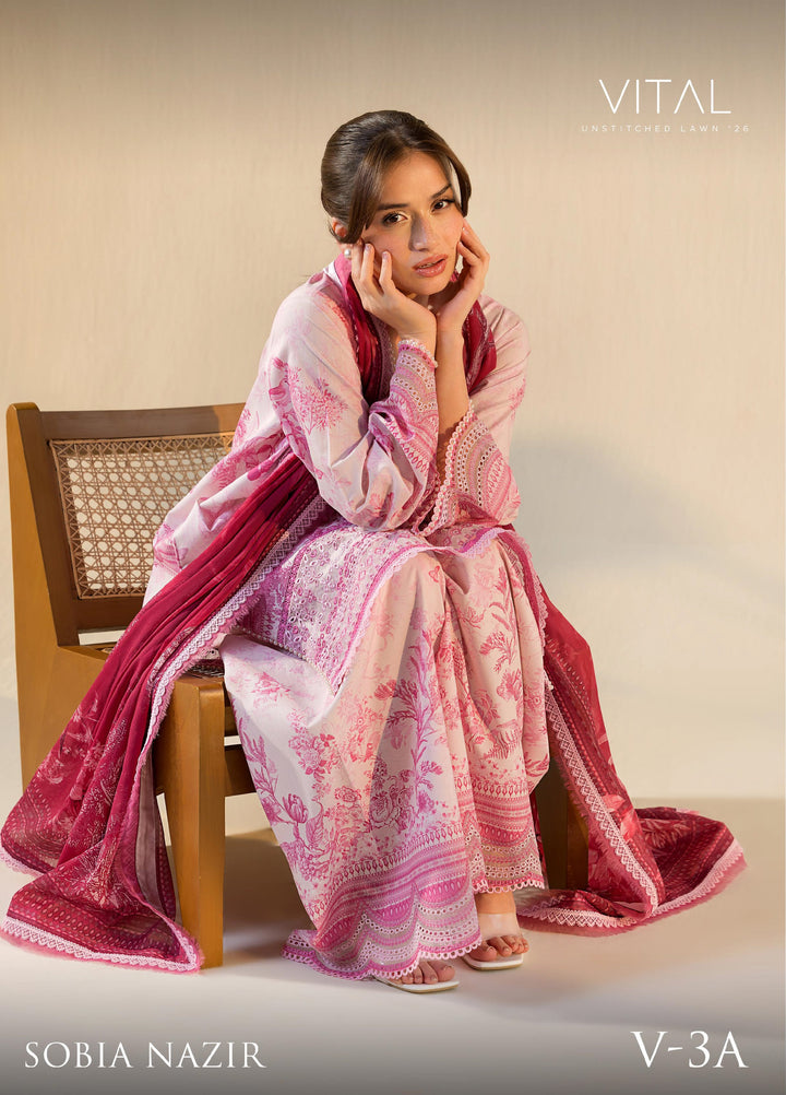 Vital by Sobia Nazir Unstitched Embroidered Lawn 3 Piece Suit SN26UVL 3A - Summer Collection