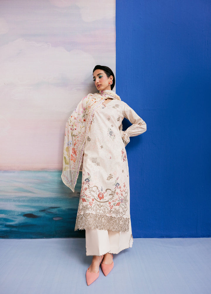 Zync by Florent Unstitched Embroidered Printkari Lawn 3 Piece Suit FL26UZP FZ-7B - Summer Collection