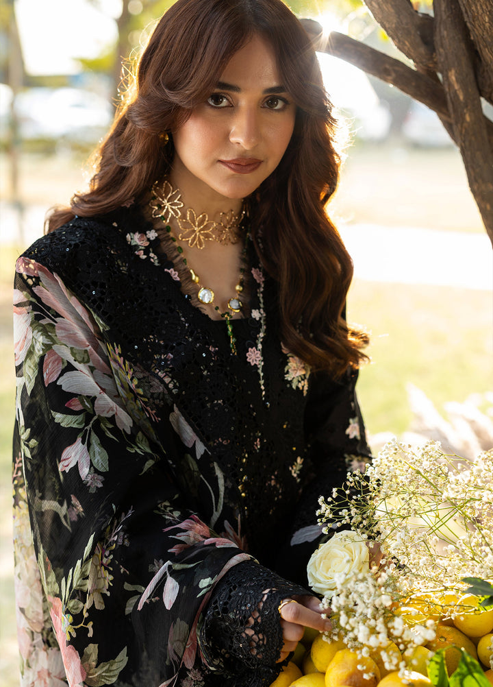 Elaf Premium Unstitched Embroidered Luxury Lawn 3 Piece Suit EL26UPL ELY-2B MIDNIGHT BLOSSOM - Summer Collection