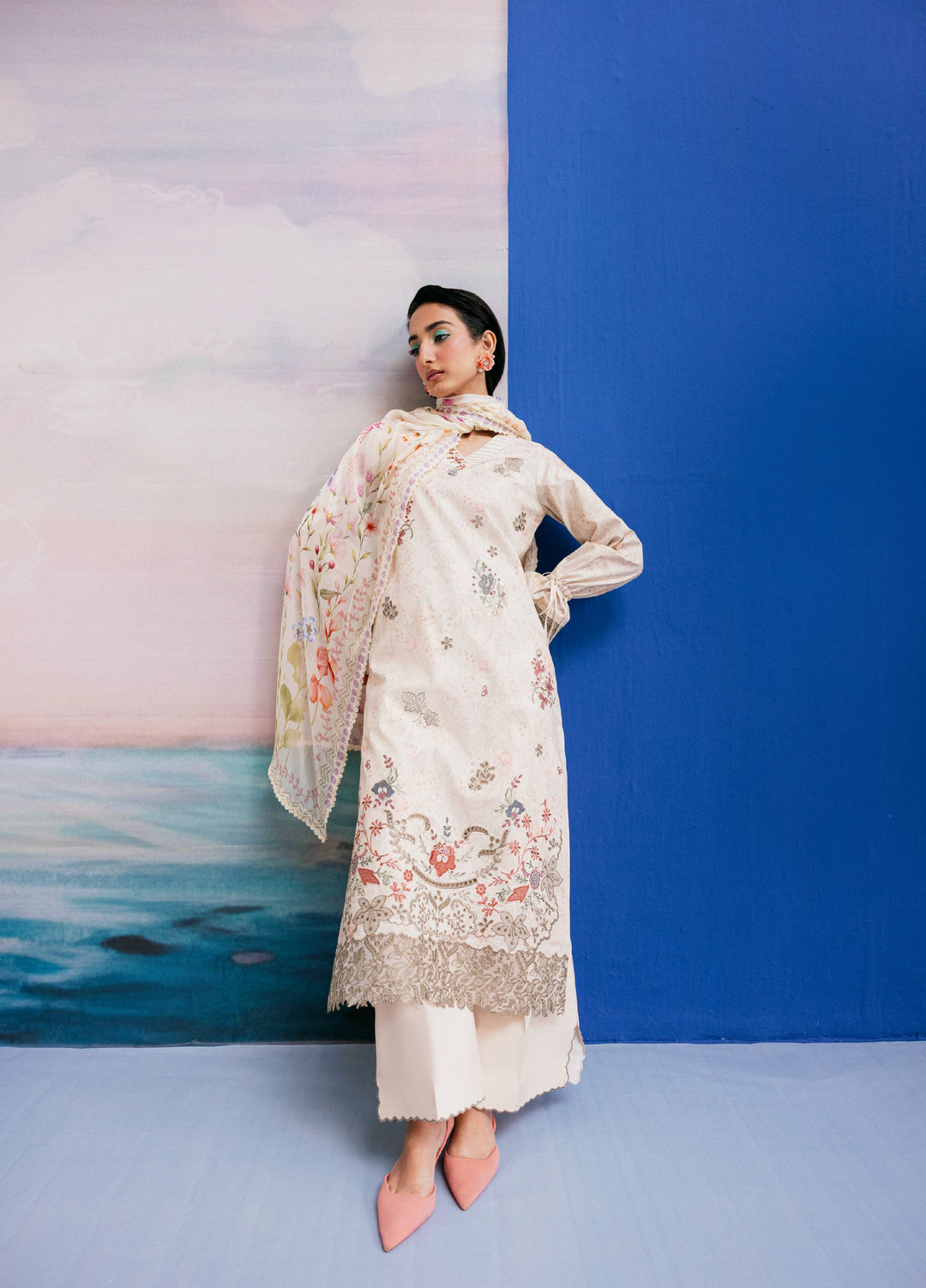Zync by Florent Unstitched Embroidered Printkari Lawn 3 Piece Suit FL26UZP FZ-7B - Summer Collection