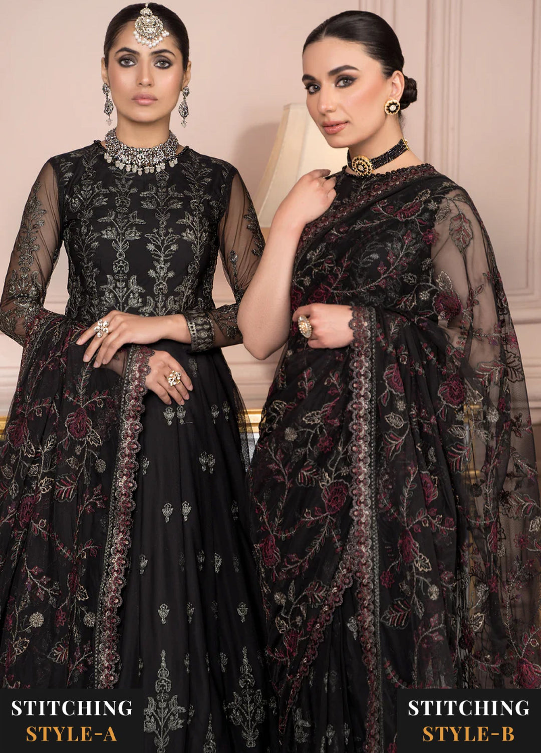 Zarif Women Unstitched Embroidered Net 3 Piece Suit ZR26UFC ZA 03 BLACK AFFAIR - Festive Collection