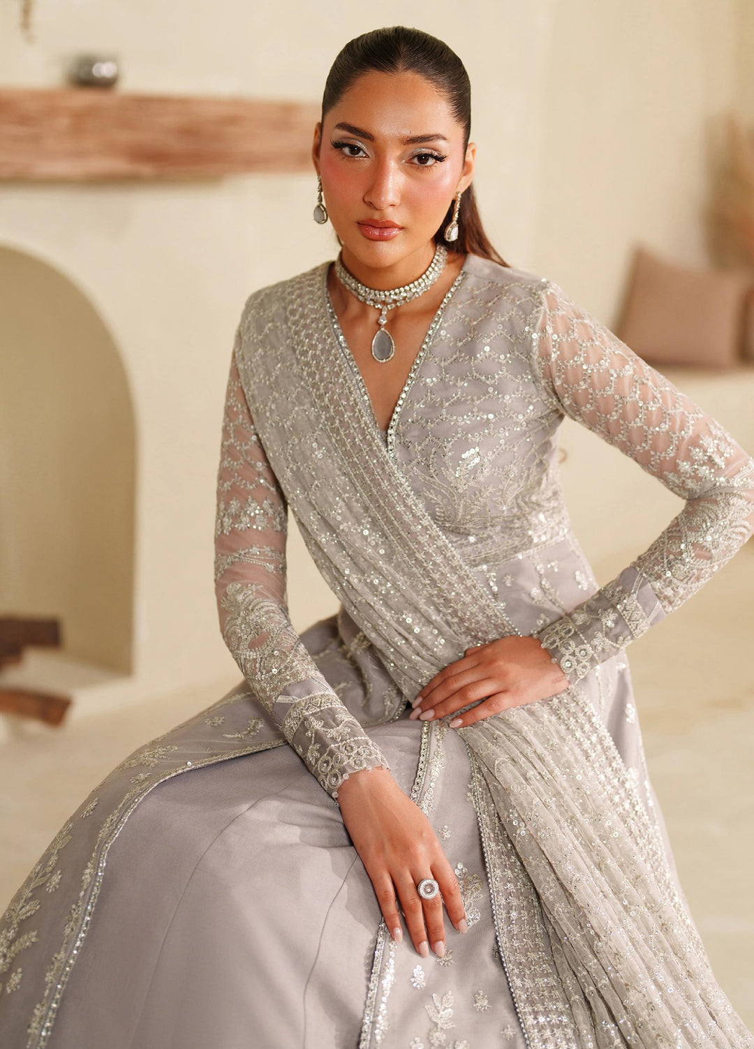 Meesa by Zarif Unstitched Net Embroidered Suits 3 Piece ZR25UF ZRF-ML-06 LEMHA - Winter Collection