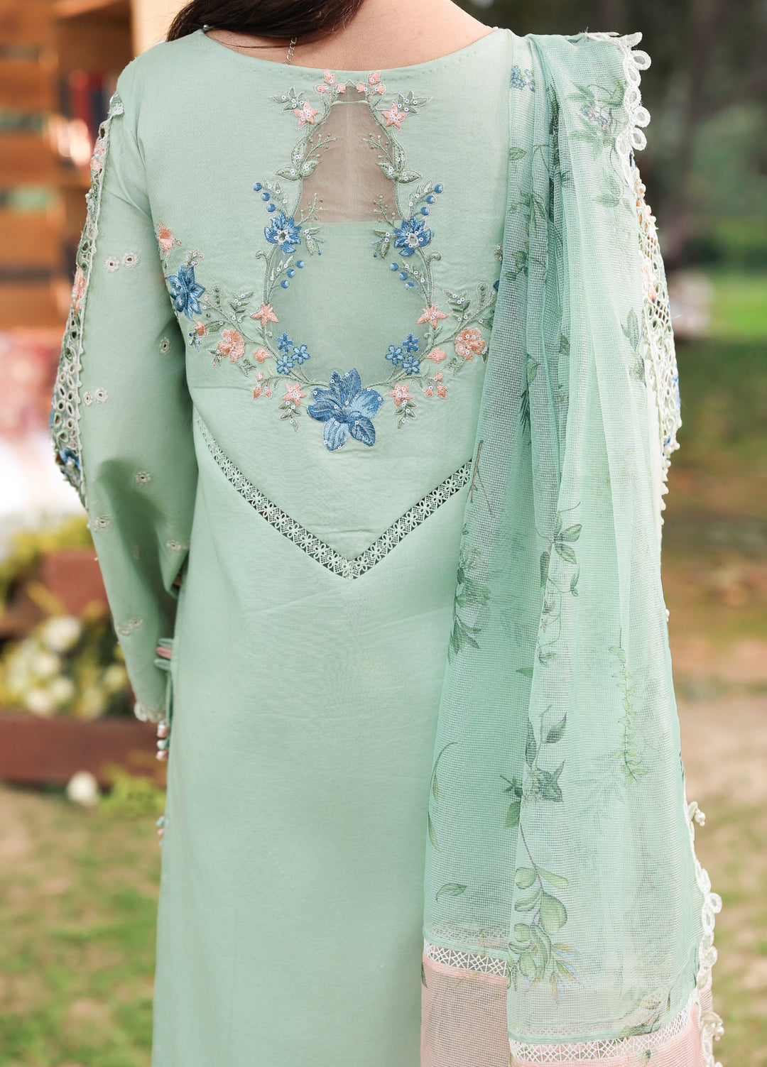 Tales of Petals by Sardinia Unstitched Embroidered Luxury Lawn 3 Pcs Suit SRD26UTP D-2 Summer Sage - Festive