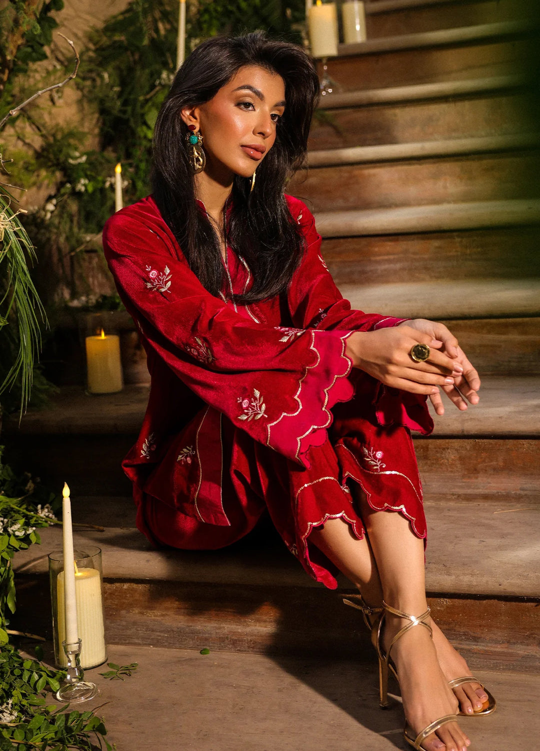 Elayra by Sahar Pret Velvet 2 Piece Embroidered Crimson Majesty - Festive Collection