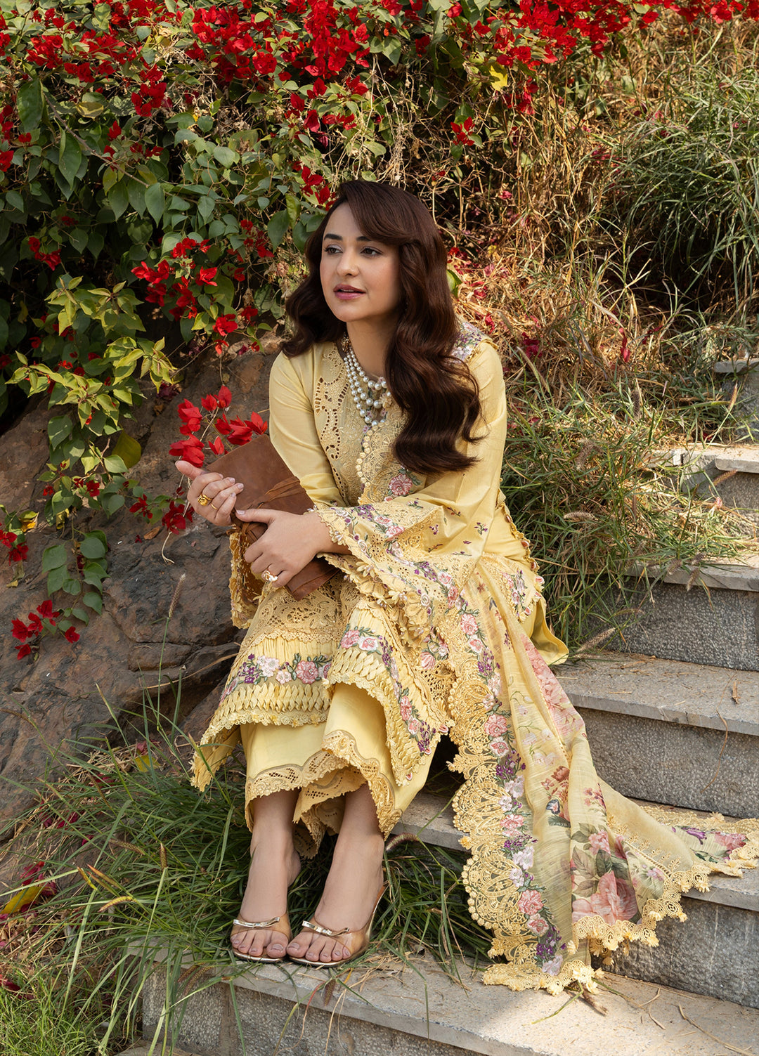 Elaf Premium Unstitched Embroidered Luxury Lawn 3 Piece Suit EL26UPL ELY- 5 SOUCI - Summer Collection