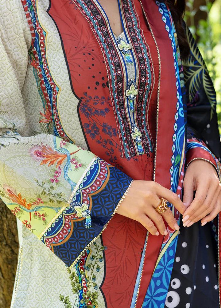 Mushq Hemline Echoes Of Serneity Unstitched Festive Raw Silk Printed 3 Piece MQ25ES D-05 Ethereal Gleam - Festive Collection