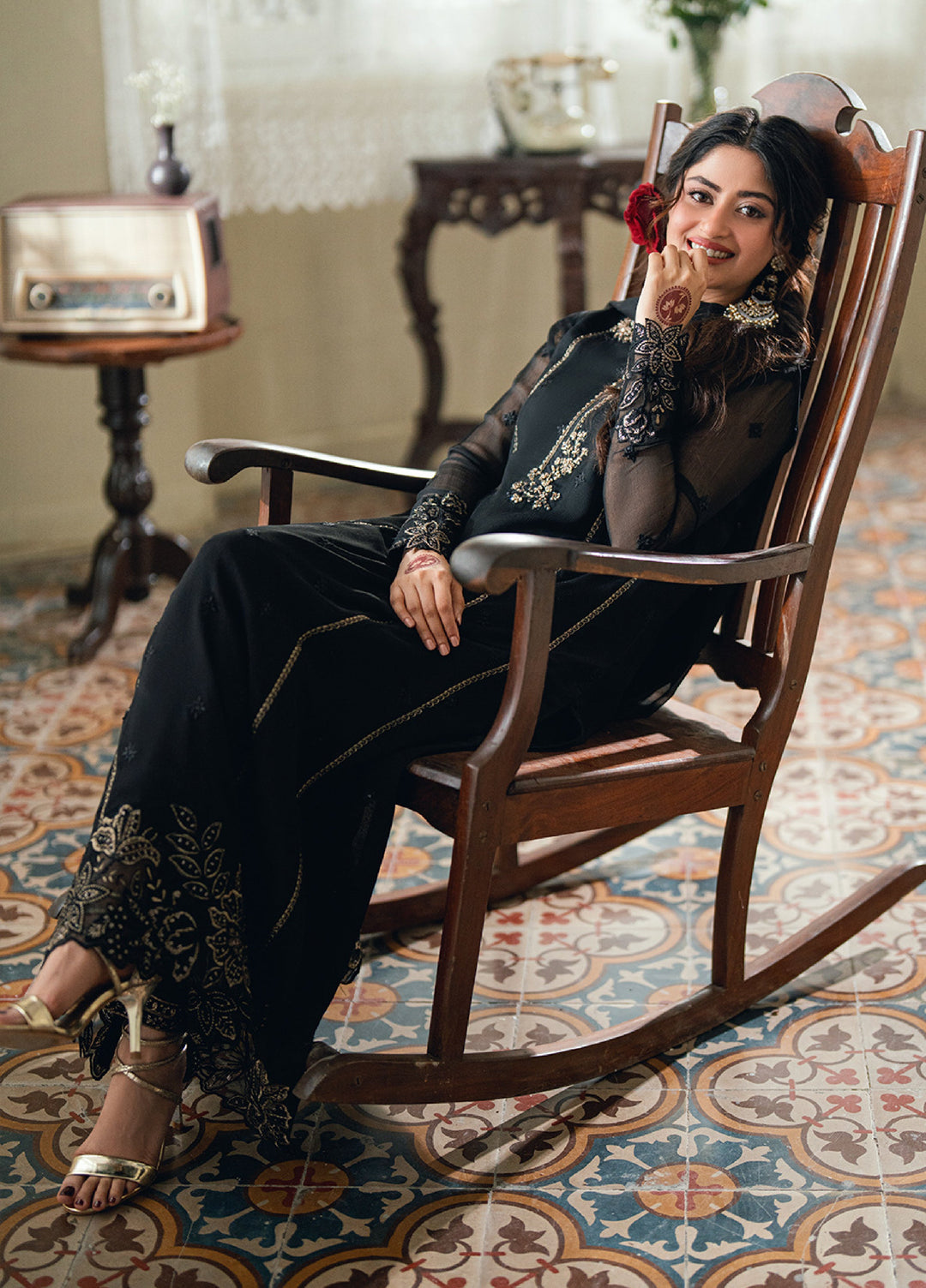 Eid Ensembles by Azure Unstitched Embroidered Chiffon 3 Piece Suit AZ26UEE ES-133 Nightangle - Eid Collection