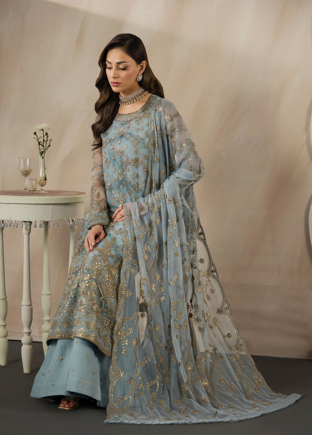 Fasana by Zarif Unstitched Embroidered Net 3 Piece Suit ZR26UF ZRF-PE-03 Dayaar - Festive Collection