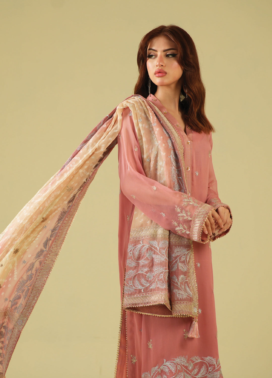Satrang by Zouj Unstitched Chunri Chiffon Embroidered Suits 3 Piece ZJ25SC ZJCH-0031 Peach - Festive Collection