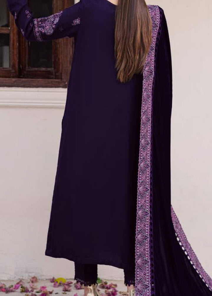 Nureh Exclusive Unstitched Luxury Leather Peach Velvet Shawl Embroidered Suits 3 Piece NU25NS NE-198 - Festive Collection