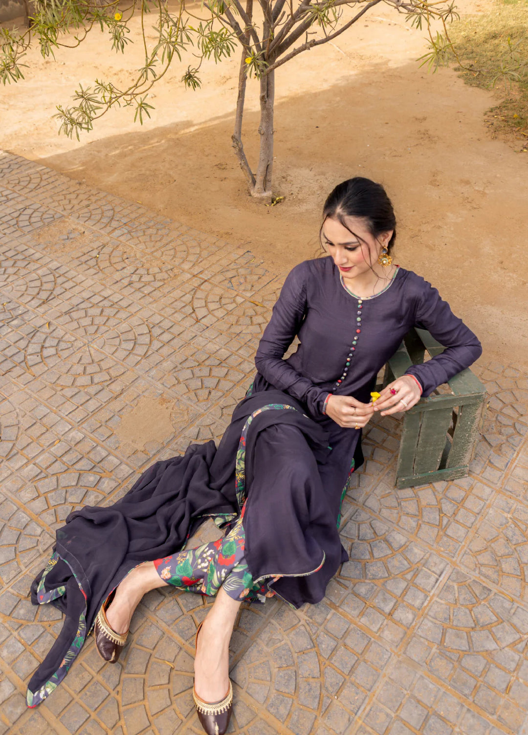 Dareecha by Daak RTW Printed Cotton Silk 3 Piece Suit AKS-G ANITA AKS-G-S - Festive Collection