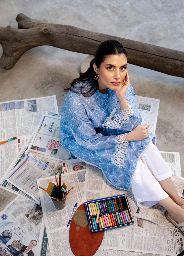 Sahar Unstitched Printed Cambric 1 Piece Shirt SS1-26-33 Sky Lattice - Summer Collection