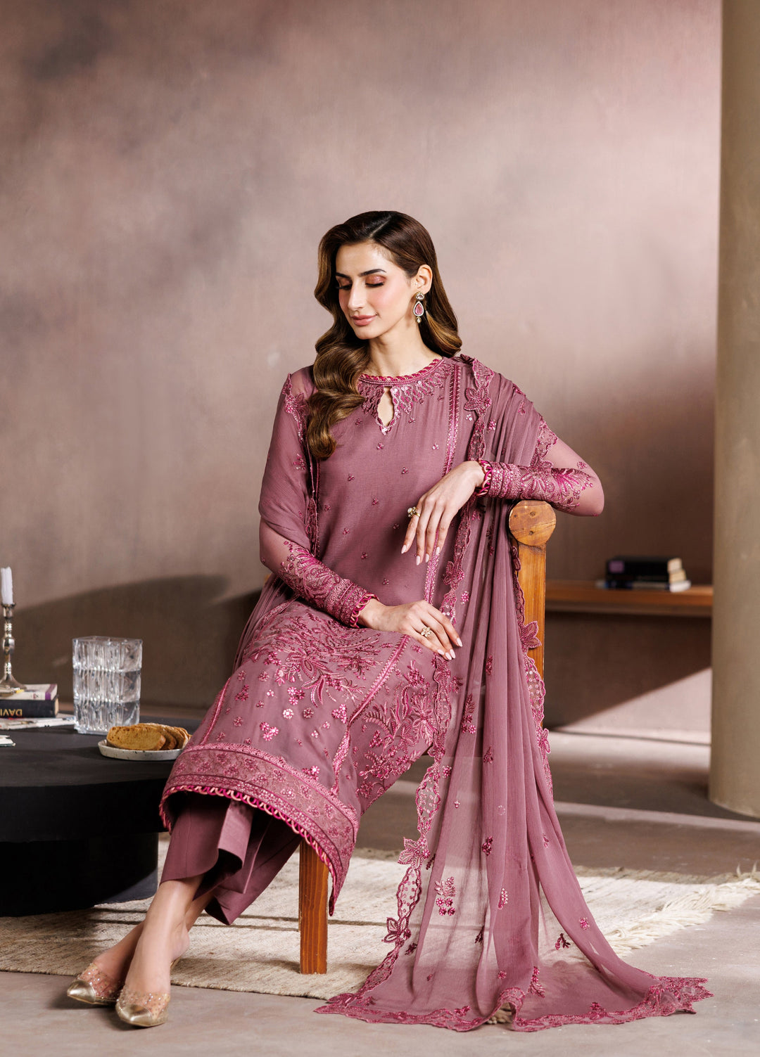 Zaryah by Zarif Unstitched Embroidered Chiffon 3 Piece Suit ZR26UZF ZF-ZYR-SAAZ-04 - Festive Collection