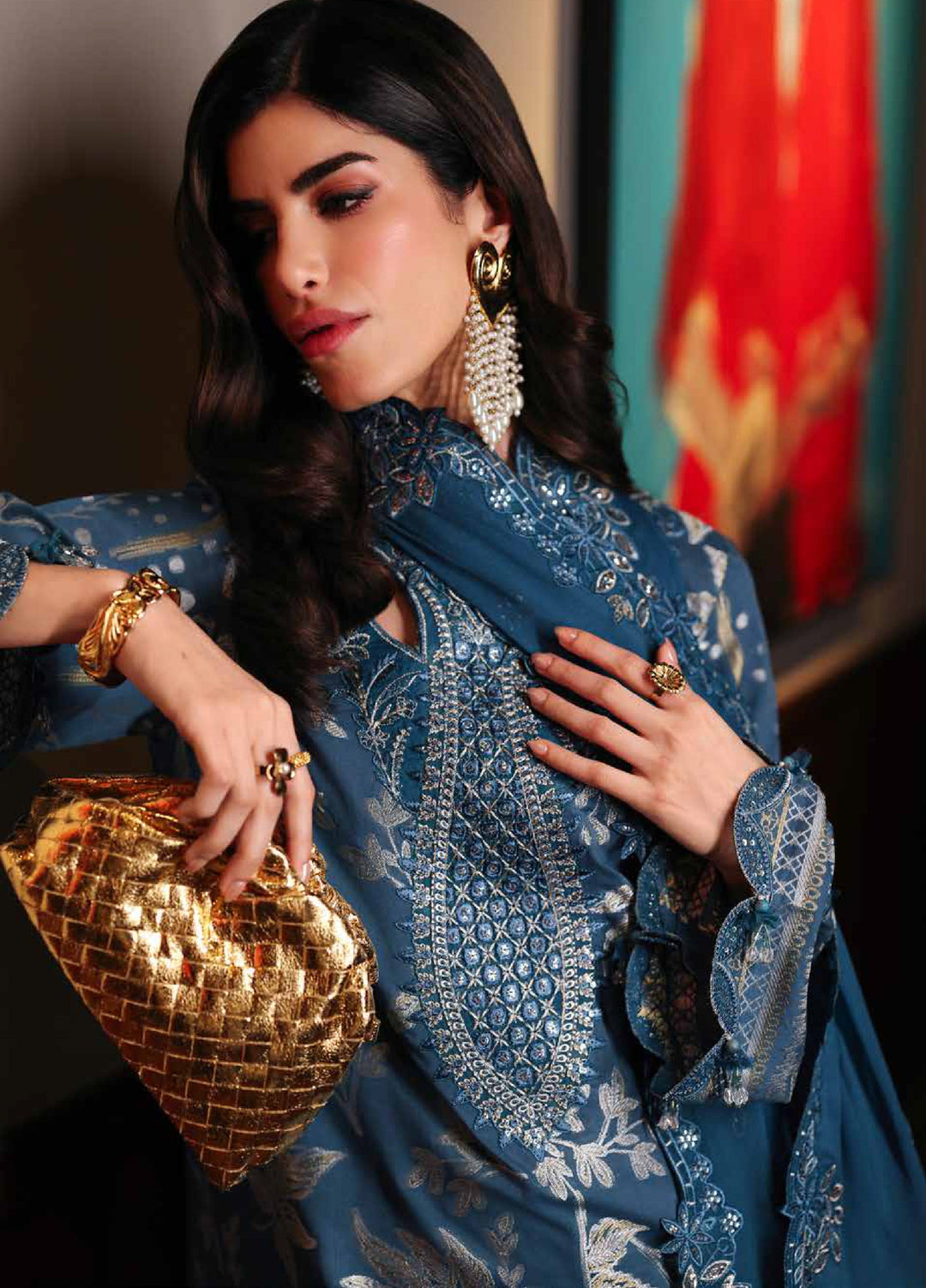 Nureh Exclusive Unstitched Embroidered Lawn Jacquard 3 Piece Suit NU26EU NE-223 - Festive Collection