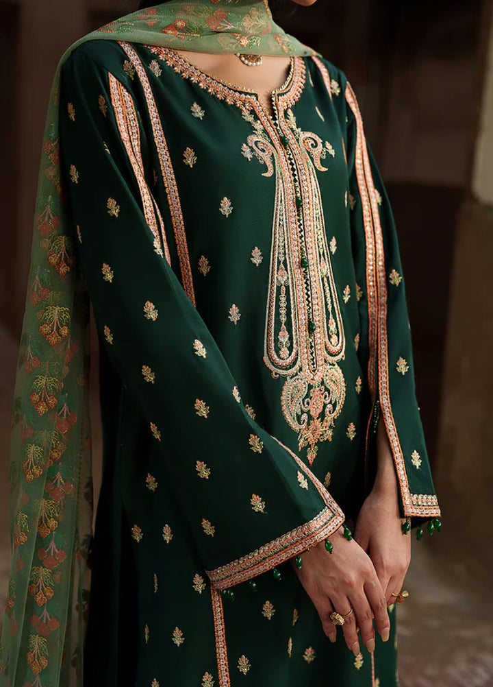 Zaria by Meeral Pret Embroidered Raw Silk 3 Piece Emerald - Festive Collection
